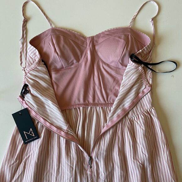 NWT 💗 Pink Striped Material Girl Ruffle Hem Dress - Picture 14 of 14